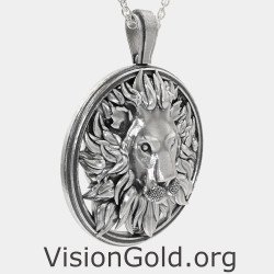 Silver Lion Pendant Necklace 0436