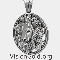 Silver Lion Pendant Necklace 0436