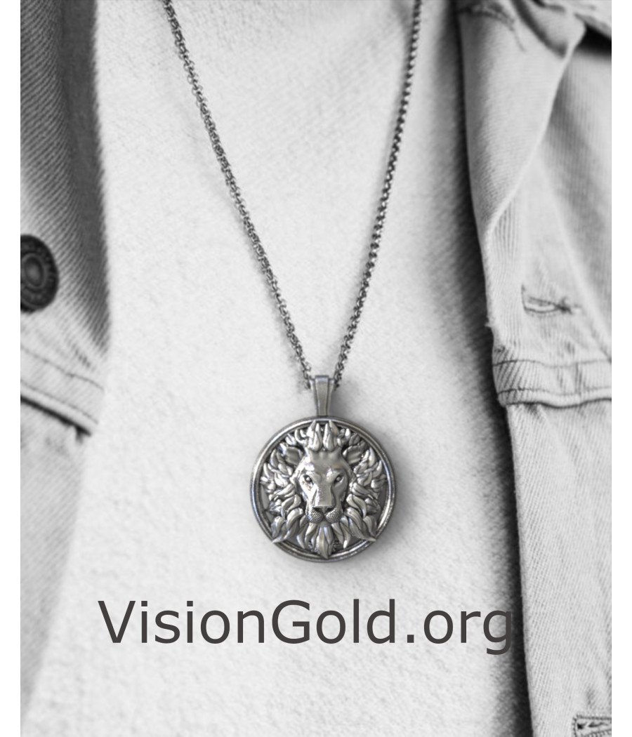 Silver Lion Pendant Necklace 0436