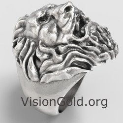 Men Signet Lion Ring - Regalo para hombres 0882