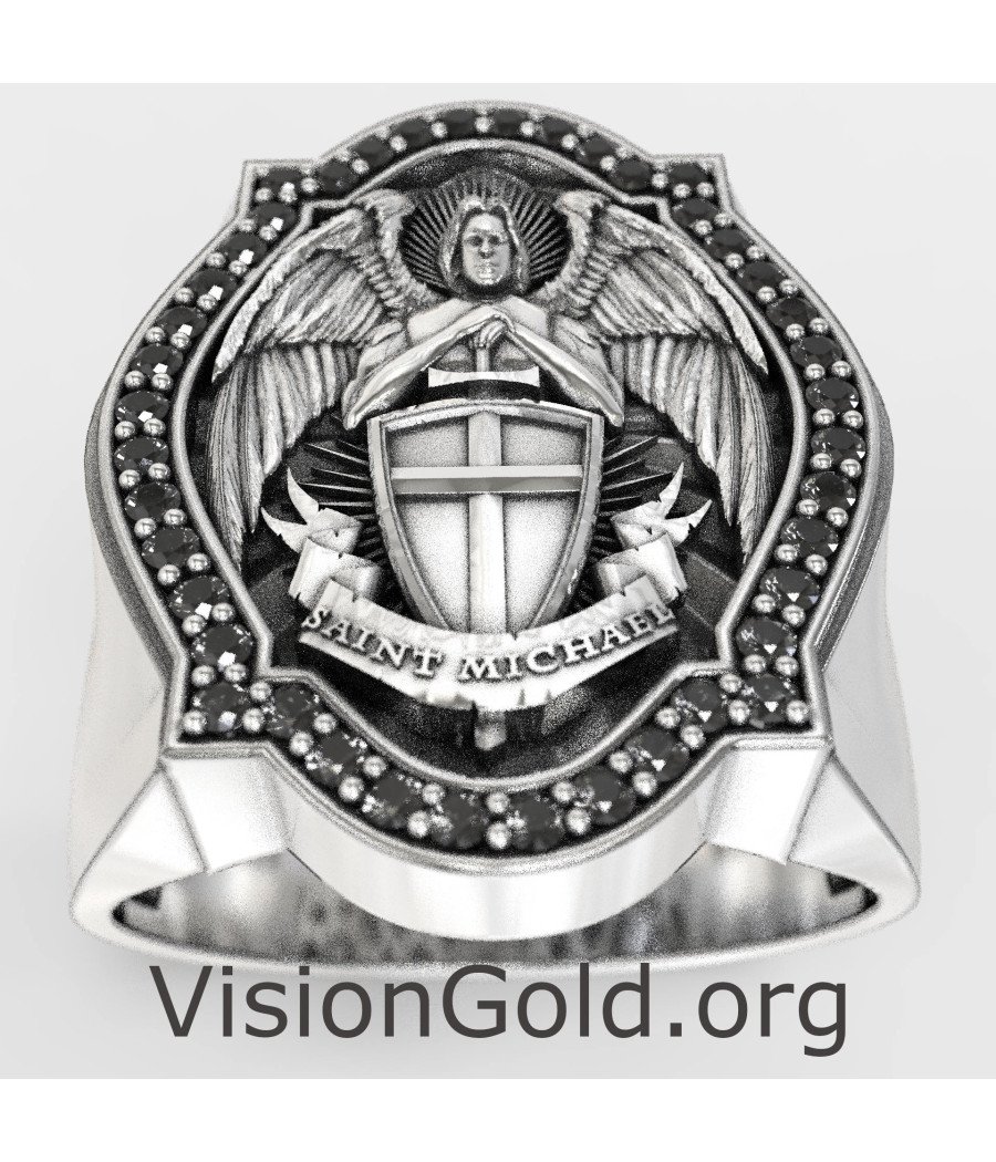 Христианское кольцо-печатка Архангел Святой Михаил 0881