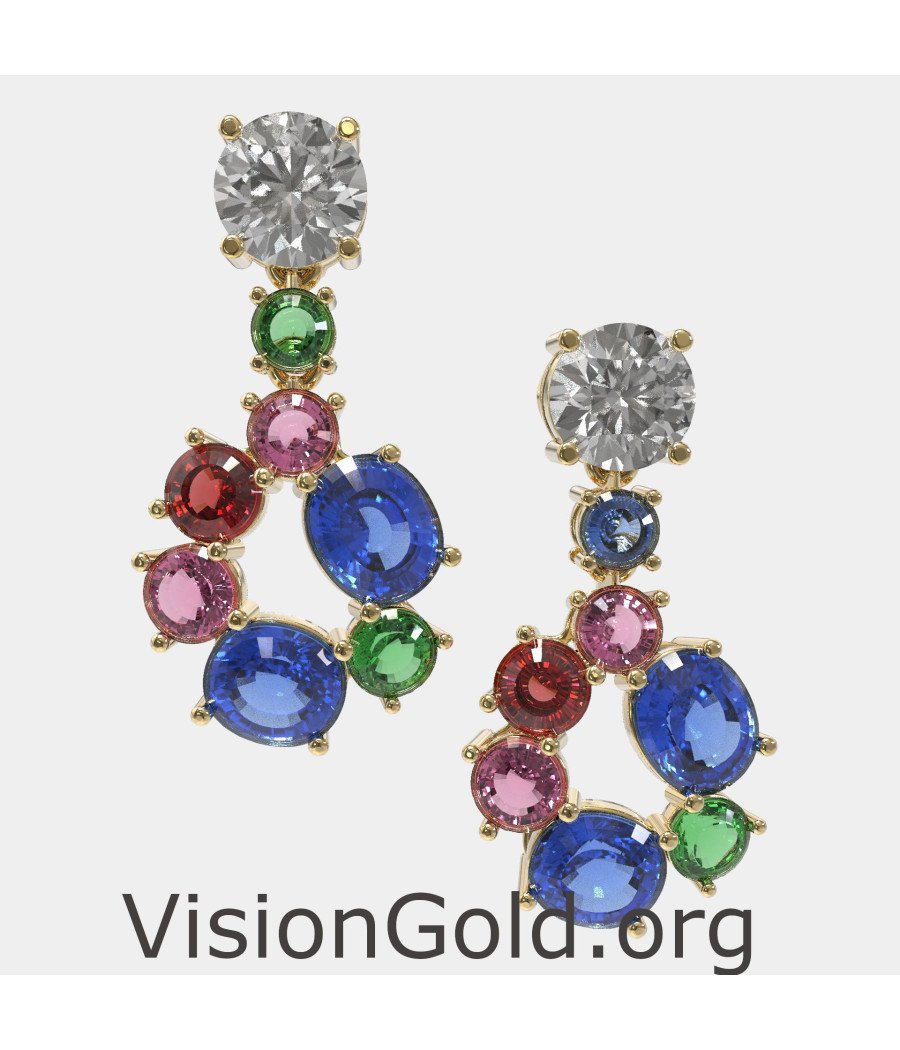 Pendientes de Novia Oro Amarillo 14K Multi Gemas 0319K