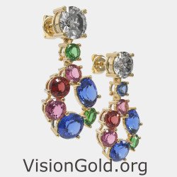 Gelbgold 14K Multi Gem Braut Ohrringe 0319K