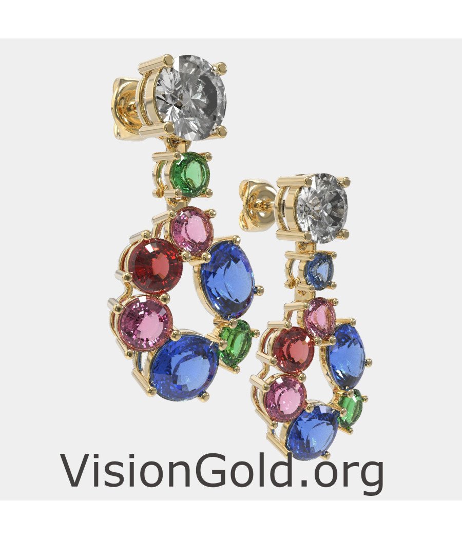 Pendientes de Novia Oro Amarillo 14K Multi Gemas 0319K