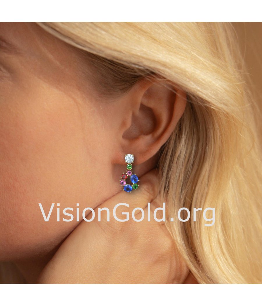 Yellow Gold 14K Multi Gem Bridal Earrings 0319K