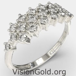 14ct White Gold Triple Row Cluster Ring 1352L