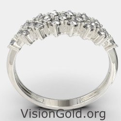 кольцо из белого золота 14 карат с тремя рядами кластеров 1352L