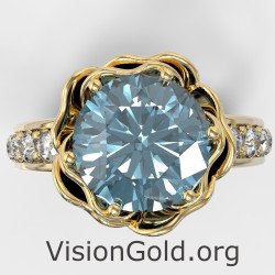 Aquamarine Lab Engagement Solitaire Ring 1366K