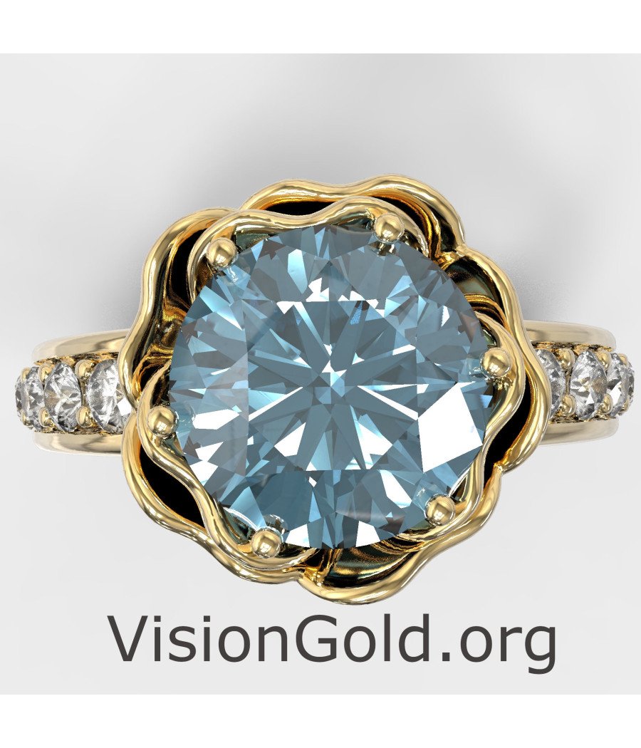 Aquamarine Lab Engagement Solitaire Ring 1366K