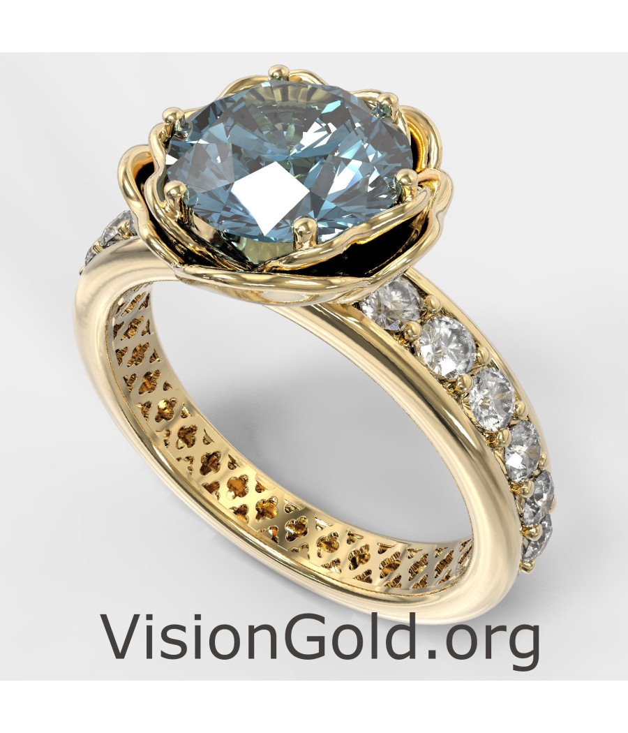 Aquamarine Lab Engagement Solitaire Ring 1366K