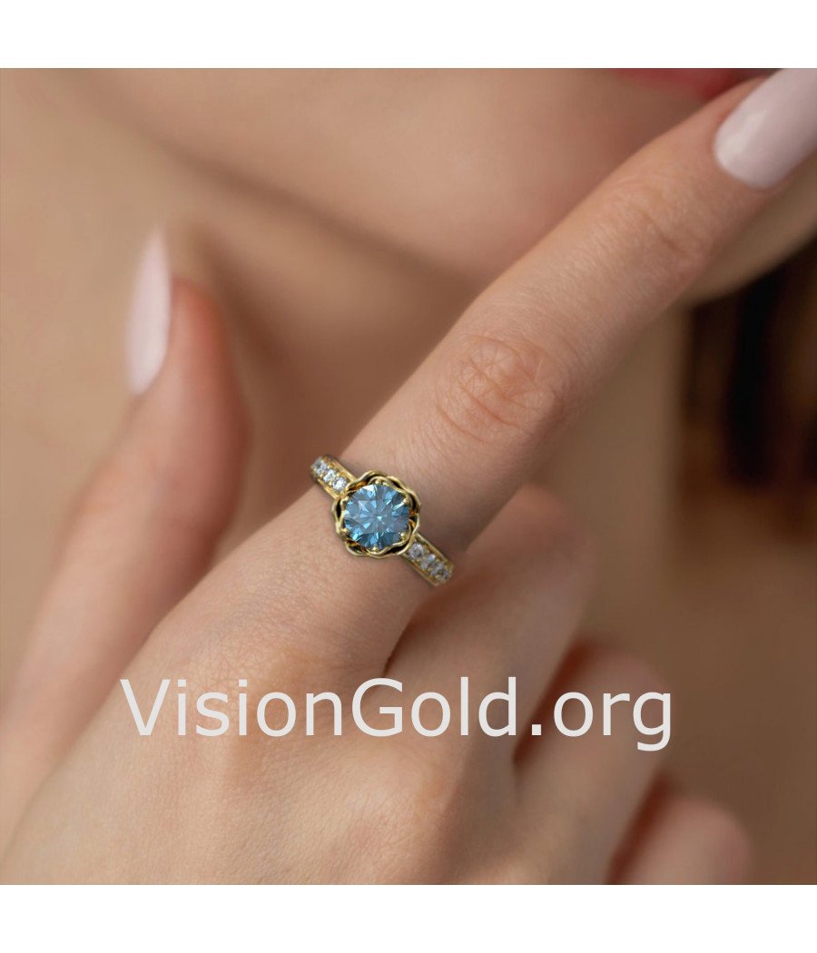 Aquamarine Lab Engagement Solitaire Ring 1366K