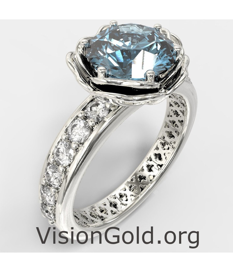 Aquamarine White Gold Solitaire Engagement ring 1366L