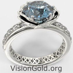 Aquamarine White Gold Solitaire Engagement ring 1366L