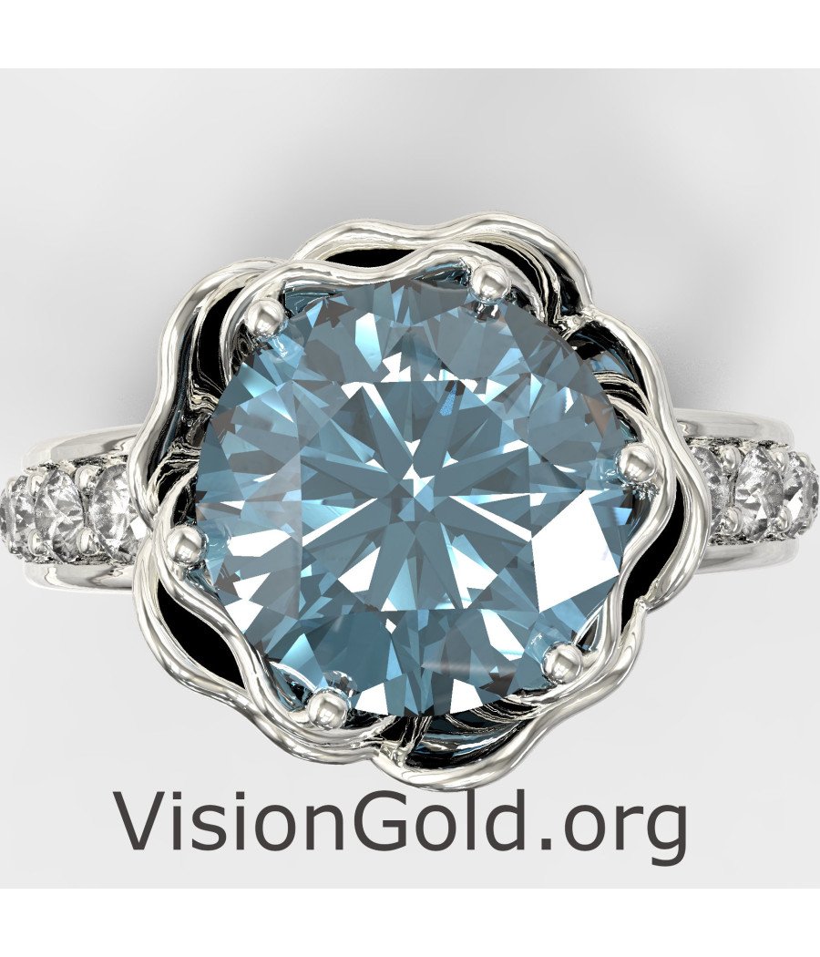 Aquamarine White Gold Solitaire Engagement ring 1366L