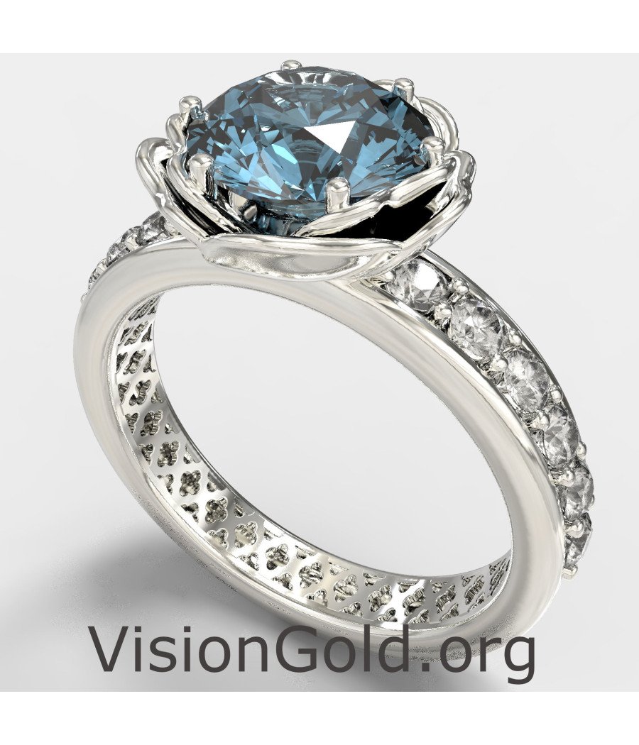 Aquamarine White Gold Solitaire Engagement ring 1366L