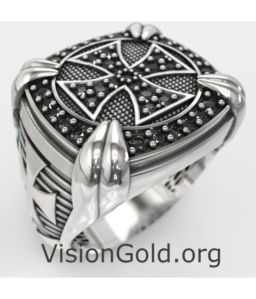 Mens Christian Cross Signet Ring 0887