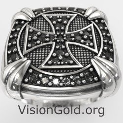 Mens Christian Cross Signet Ring 0887