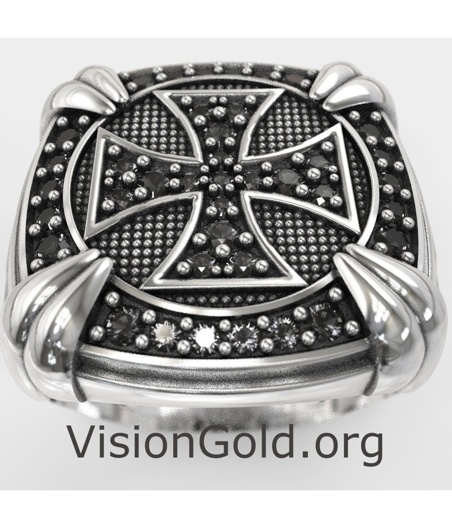 Mens Christian Cross Signet Ring 0887