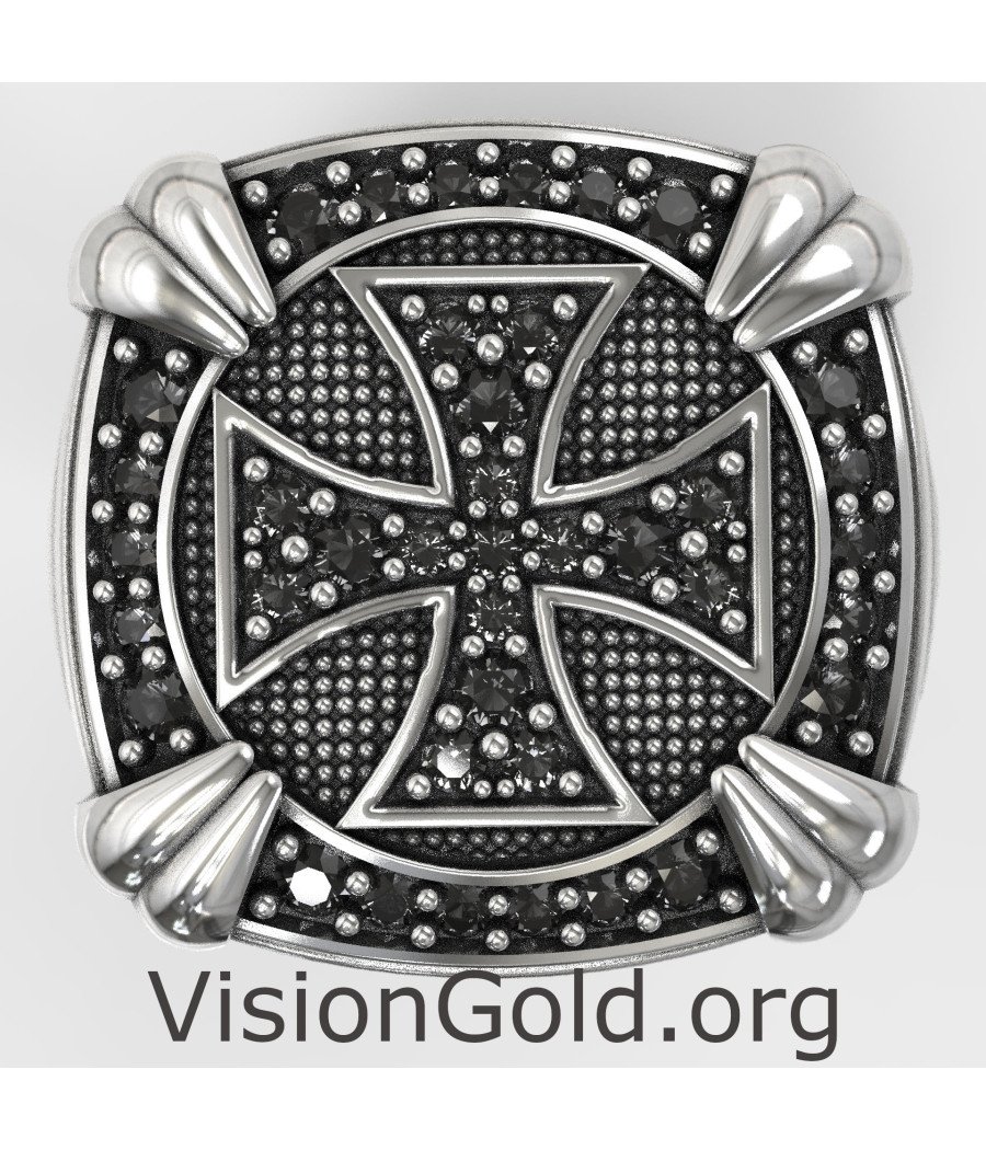 Mens Christian Cross Signet Ring 0887