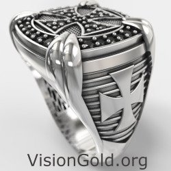 Mens Christian Cross Signet Ring 0887