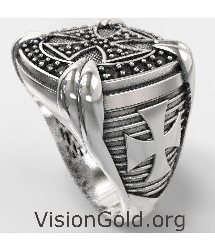 Mens Christian Cross Signet Ring 0887