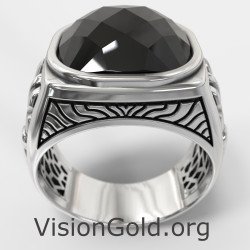 Premium Herren Schwarzer Onyx Ring 0891