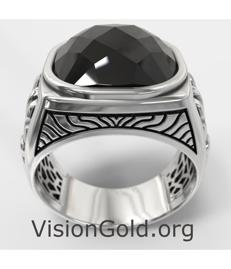 Premium Herren Schwarzer Onyx Ring 0891