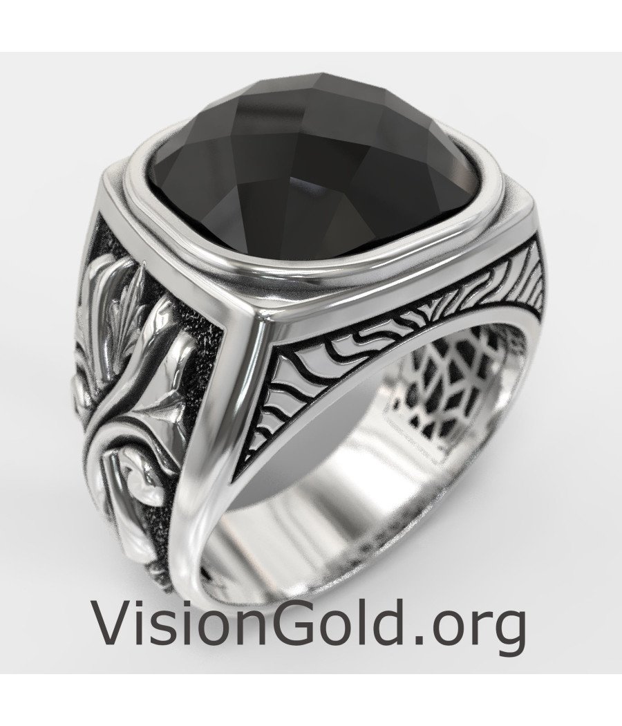 Premium Herren Schwarzer Onyx Ring 0891