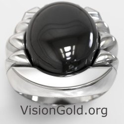 Загадочное мужское кольцо с черным ониксом 0889