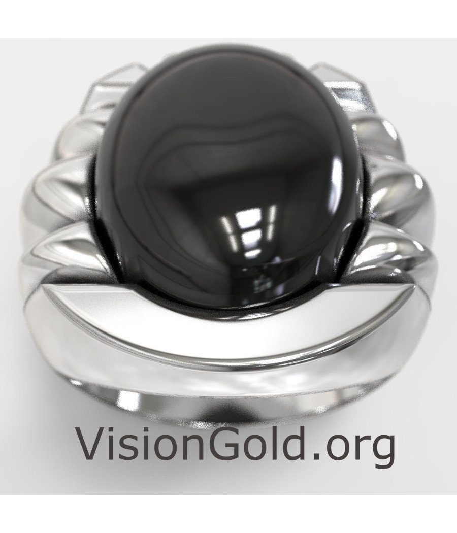 Загадочное мужское кольцо с черным ониксом 0889