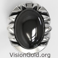 Ιδιαίτερο Ασημένιο Δαχτυλίδι Με Μαύρη Πέτρα 0889