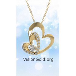 Double Gold Heart Necklace Pendant 0630K