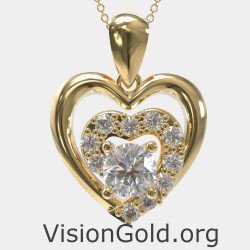 Dainty 14K Gold Heart Necklace for Women 0560K