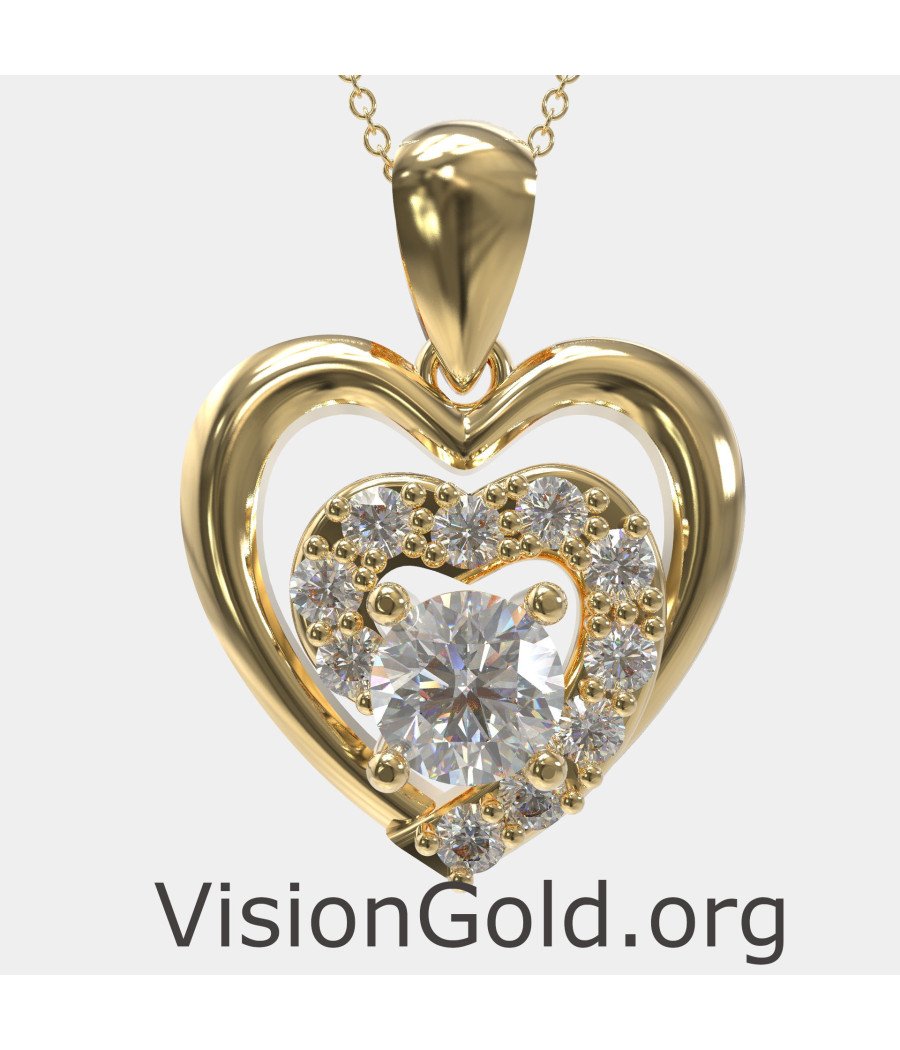 Dainty 14K Gold Heart Necklace for Women 0560K