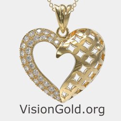 14k Gold Herz Halskette für Frauen 0576K