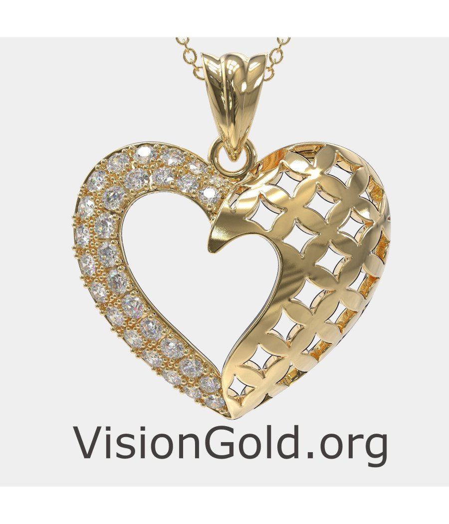 14k Gold Heart Necklace for Women 0576K