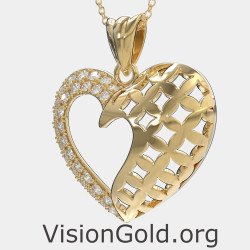 14k Gold Heart Necklace for Women 0576K