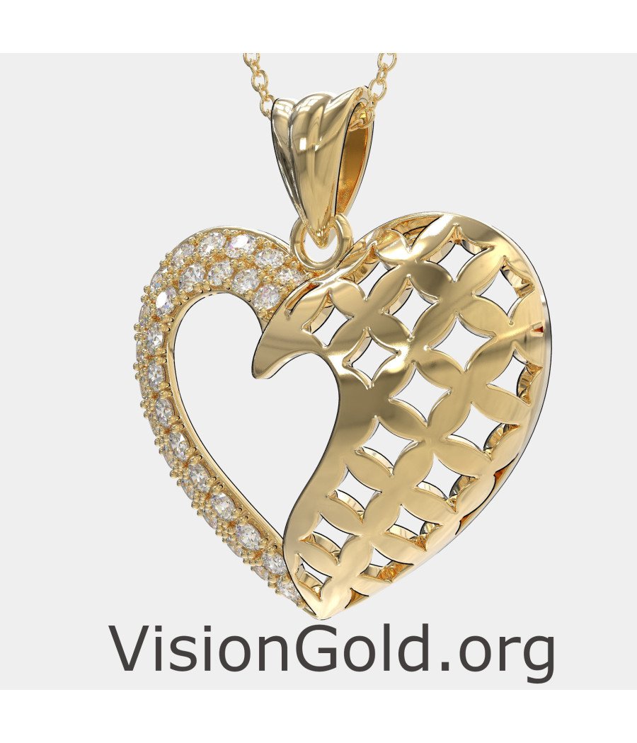 14k Gold Heart Necklace for Women 0576K