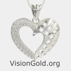 Luxuriöse Herz-Halskette aus Weißgold 0576L