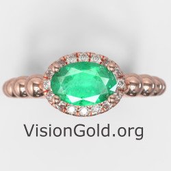 Rose Gold Engagement Emerald Diamond Ring 1372RS