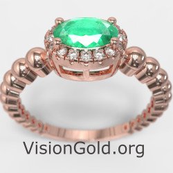 Rose Gold Engagement Emerald Diamond Ring 1372RS