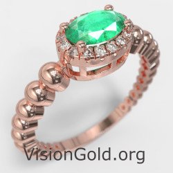 Rose Gold Engagement Emerald Diamond Ring 1372RS