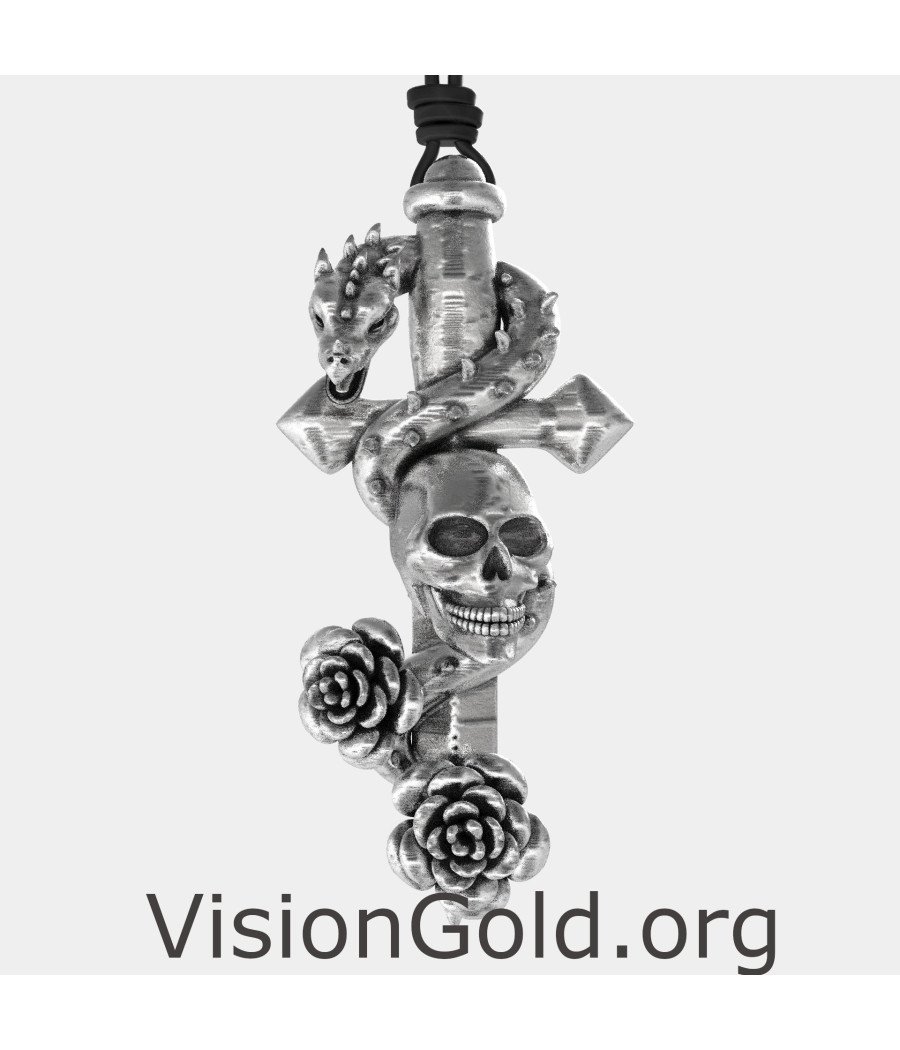 Gothic Ανδρικό Κολιέ Δράκος Νεκροκεφαλή 0033