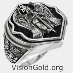 Archangel Saint Michael Silver Men Signet Ring 0892