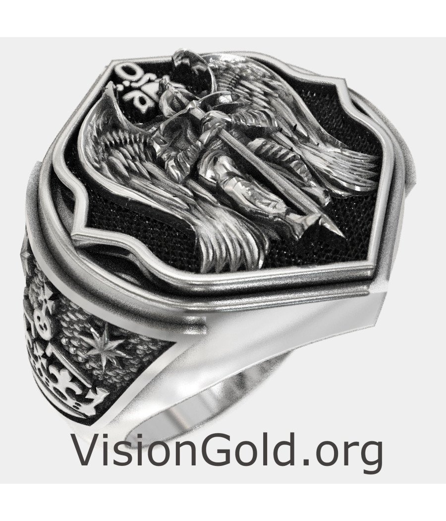 Ασημένιο Δαχτυλίδι Σφραγίδα - Αρχάγγελος Μιχαήλ 0892