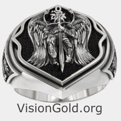 Archangel Saint Michael Silver Men Signet Ring 0892