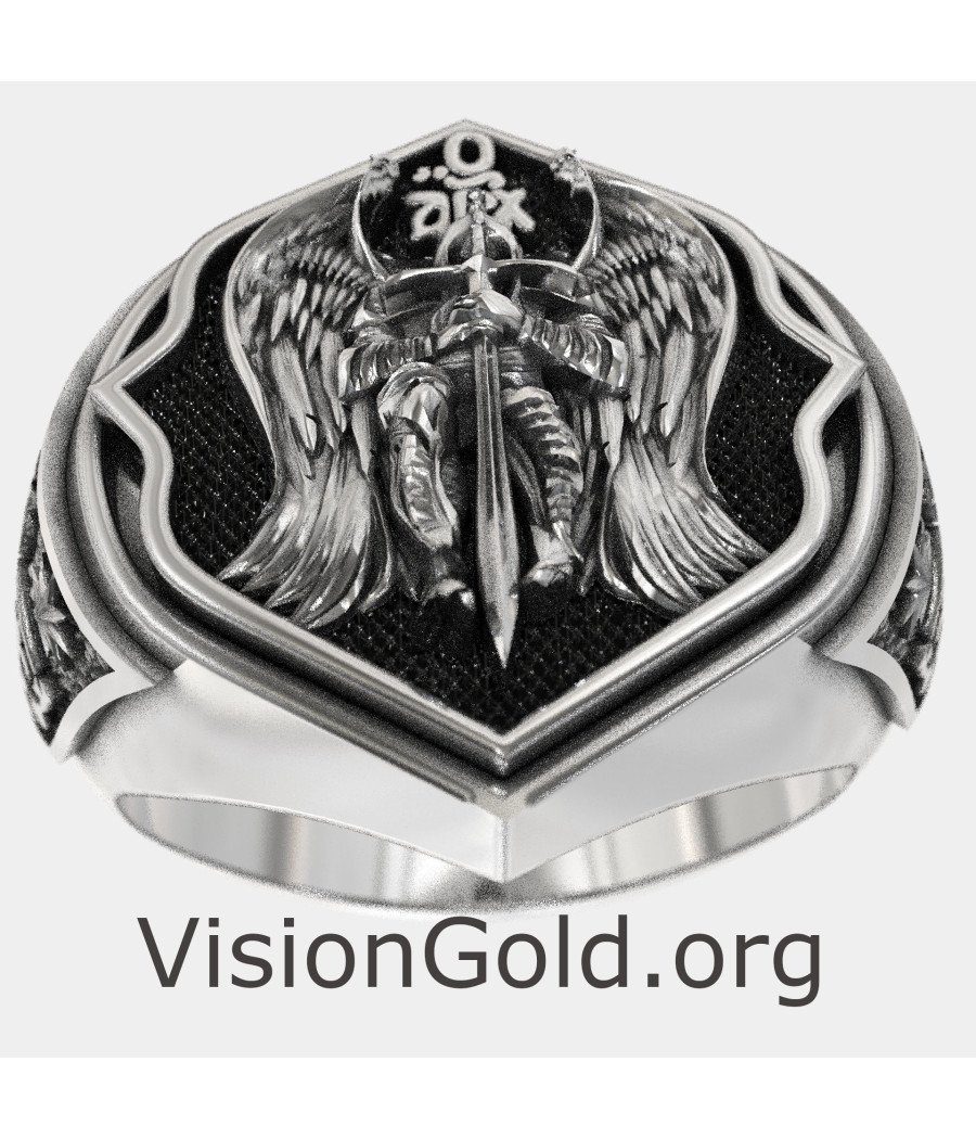 Archangel Saint Michael Silver Men Signet Ring 0892