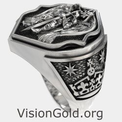 Archangel Saint Michael Silver Men Signet Ring 0892