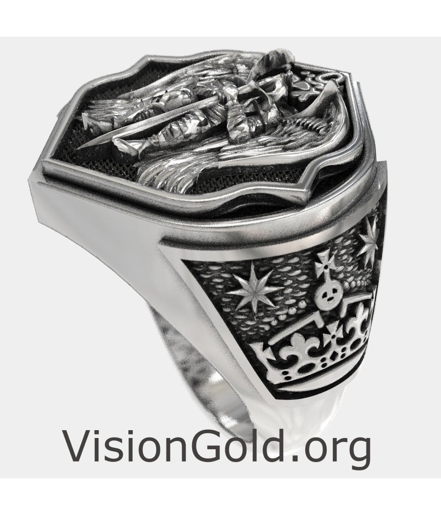 Archangel Saint Michael Silver Men Signet Ring 0892