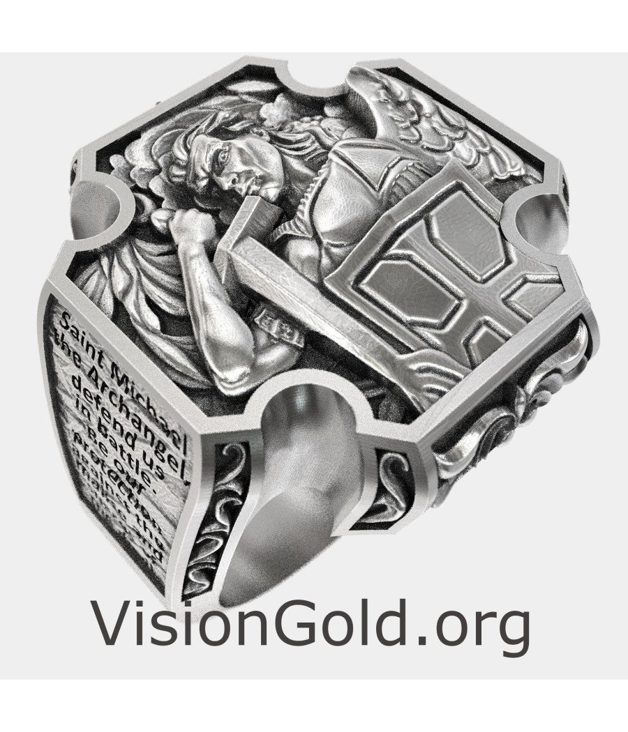 Archangel Saint Michael Religious Cross Signet Ring 0893